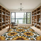 Golden Sunflower Botanical Meadow Illustration Rug
