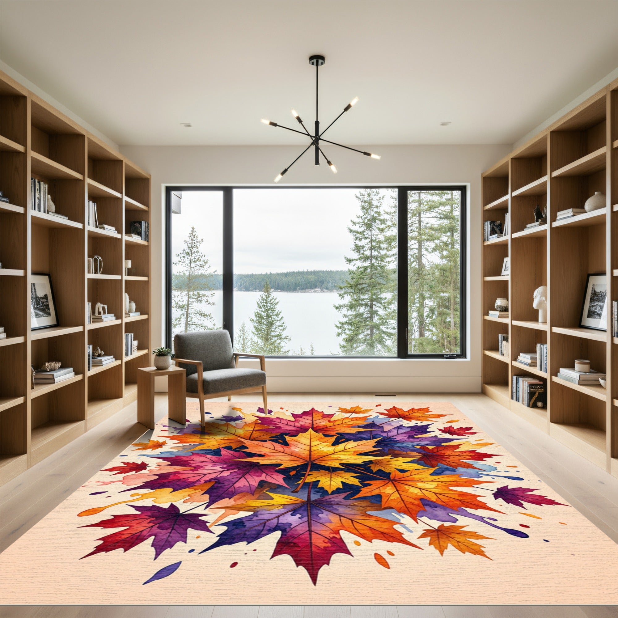 Autumn Maple Leaf Watercolor Swirl Rug