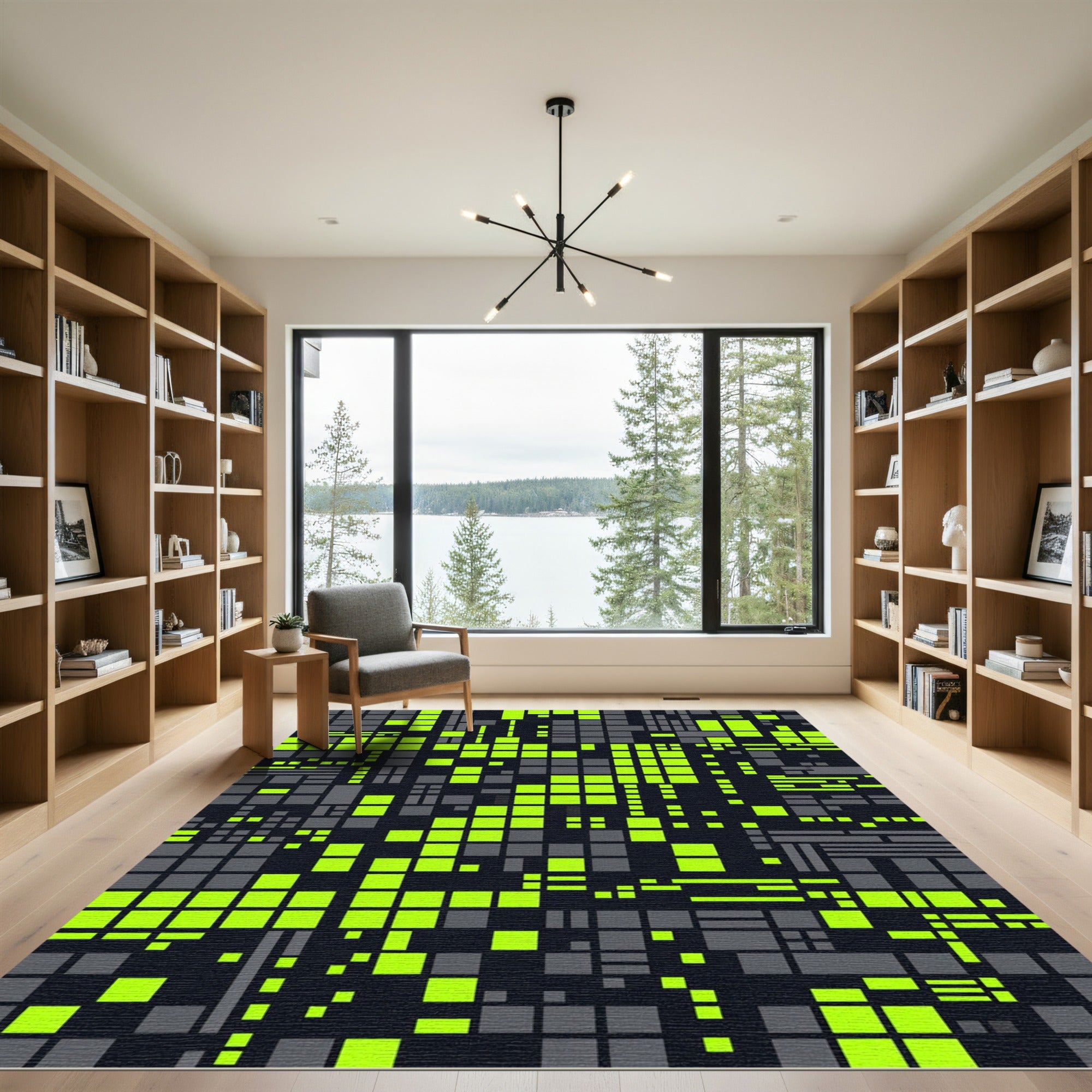 Neon Grid Data Abstract Pixel Rug