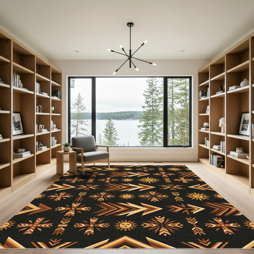 Earthy Celestial Sun Tribal Arrow Rug