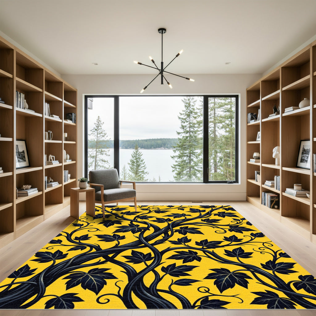 Vivid Yellow Dark Vine Foliage Rug