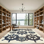 Nautical Brass Compasses and Helm Wheels Rug