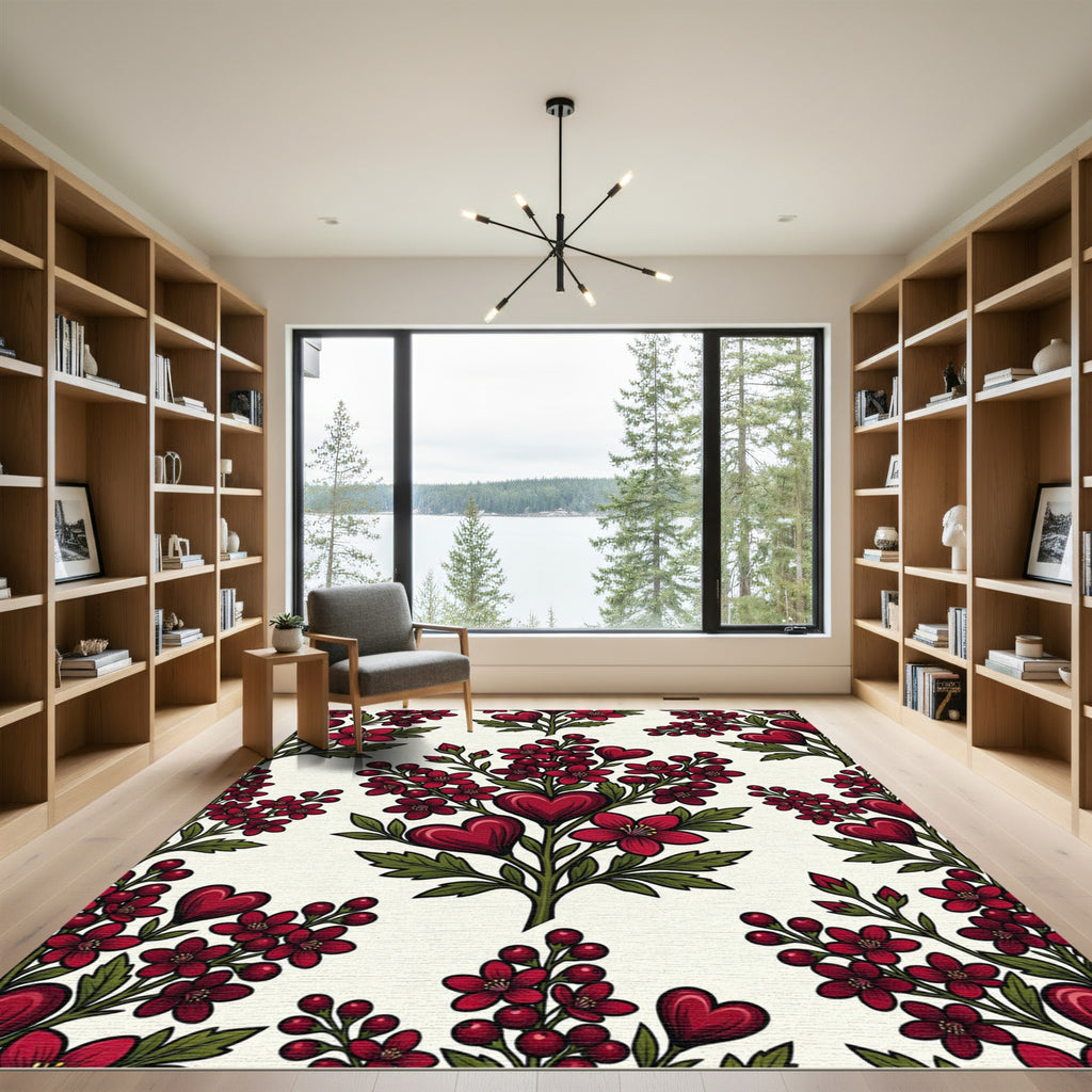 Crimson Heart Botanical Arrangement Rug