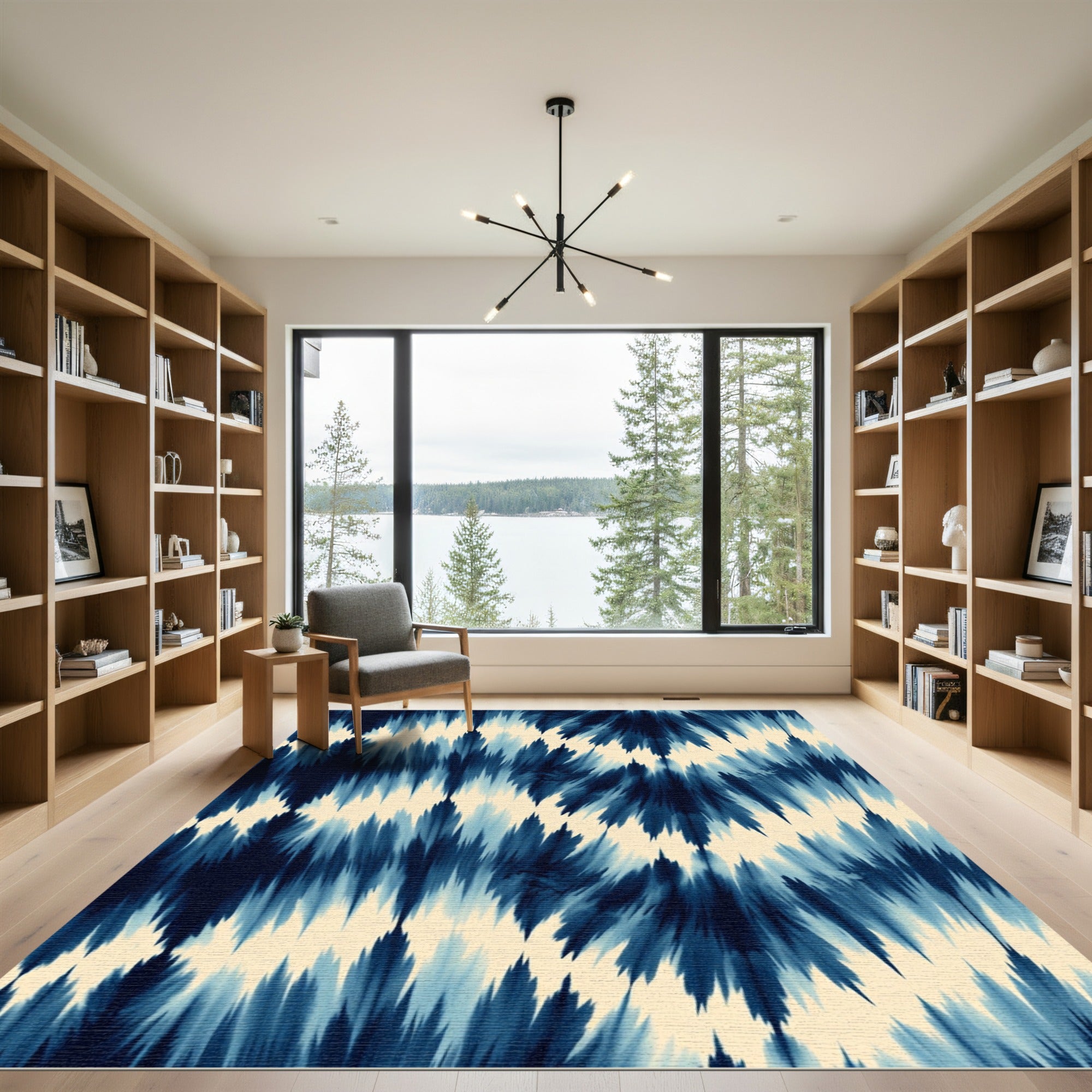 Indigo Blue Abstract Shaded Feather Rug
