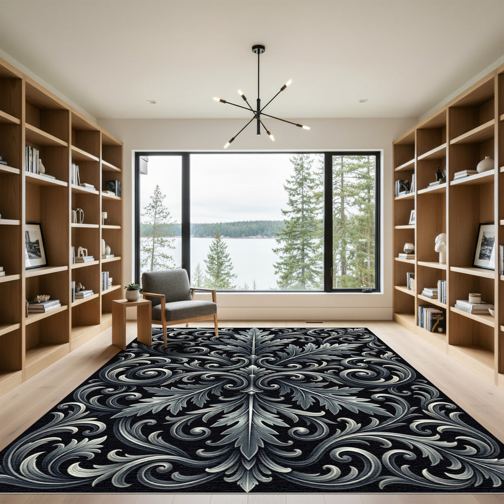 Ornate Silver Acanthus Scroll Rug