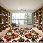 Rustic Folk Heart Bird Wheat Field Rug