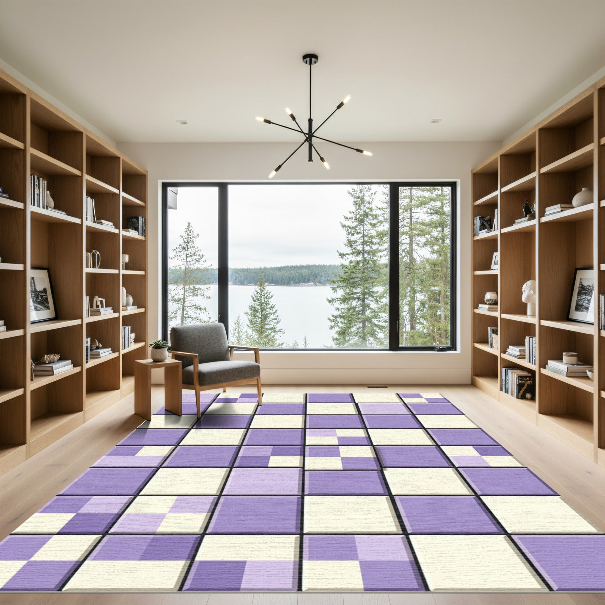 Lavender Cream Checkerboard Squares Rug