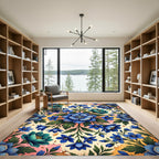 Vibrant Blue Floral Garden Arrangement Rug