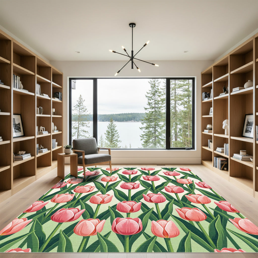 Pink Tulip Garden Pattern Rug