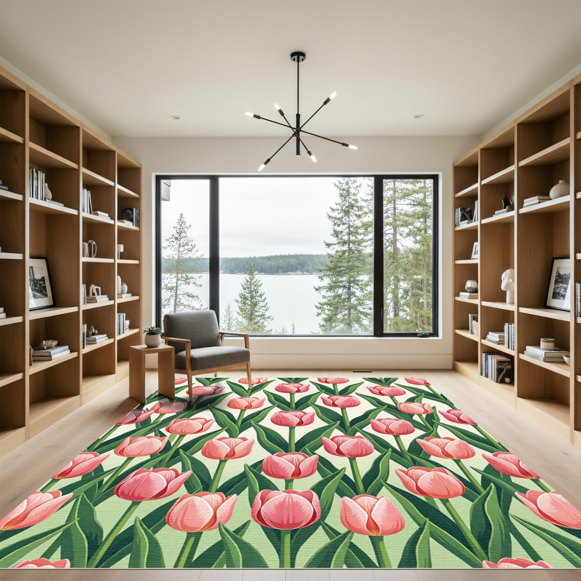 Pink Tulip Garden Pattern Rug