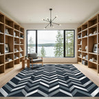 Silver Gray Chevron Geometric Rug