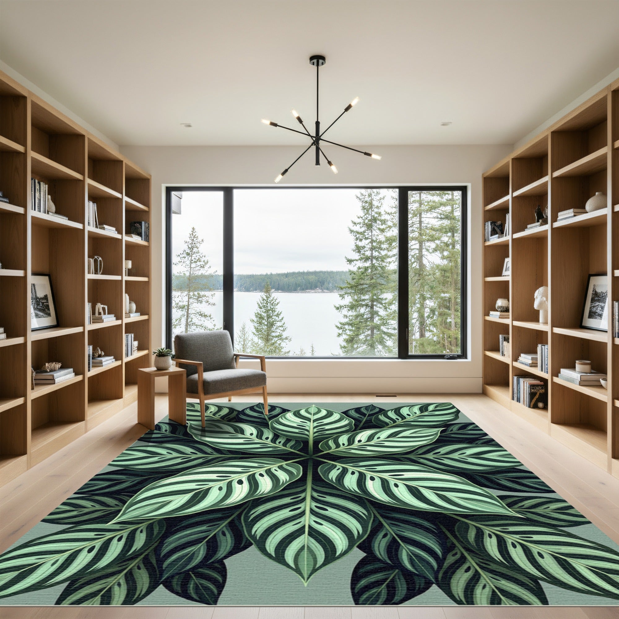 Lush Green Tropical Calathea Foliage Rug