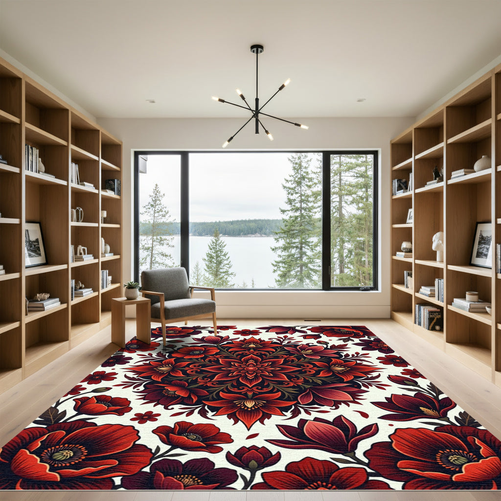 Crimson Floral Medallion Arrangement Rug