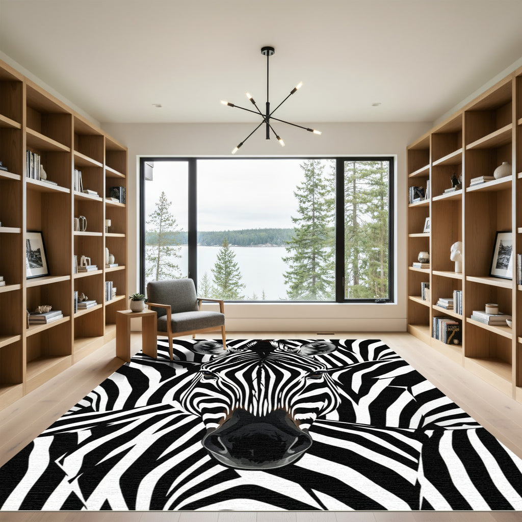 Striking Zebra Head Black White Stripes Rug