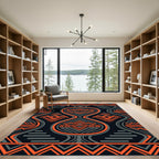 Bold Orange Charcoal Symmetric Tribal Geometric Rug