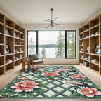 Pink Peony Crane Lattice Arbor Rug
