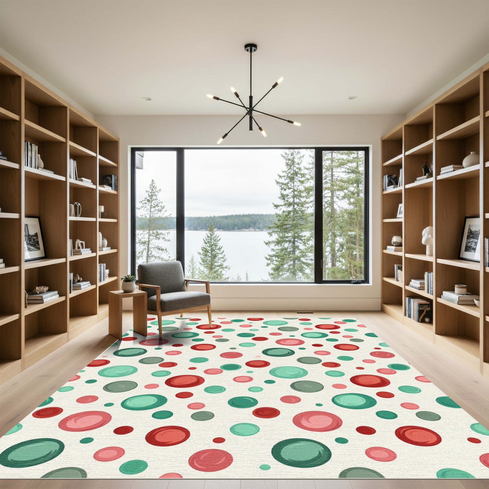 Festive Red Teal Dot Scatter Rug