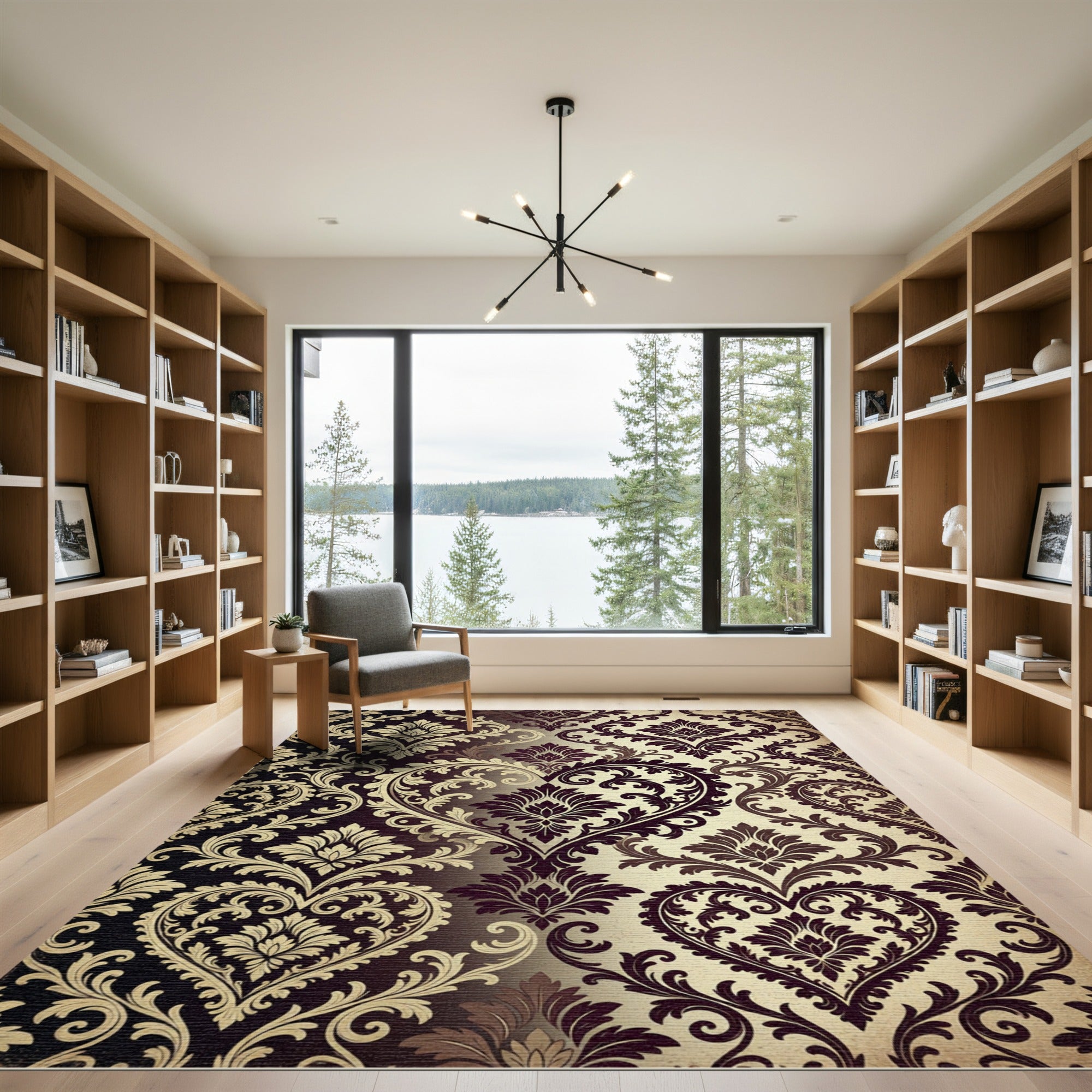 Burgundy Cream Baroque Heart Scroll Rug