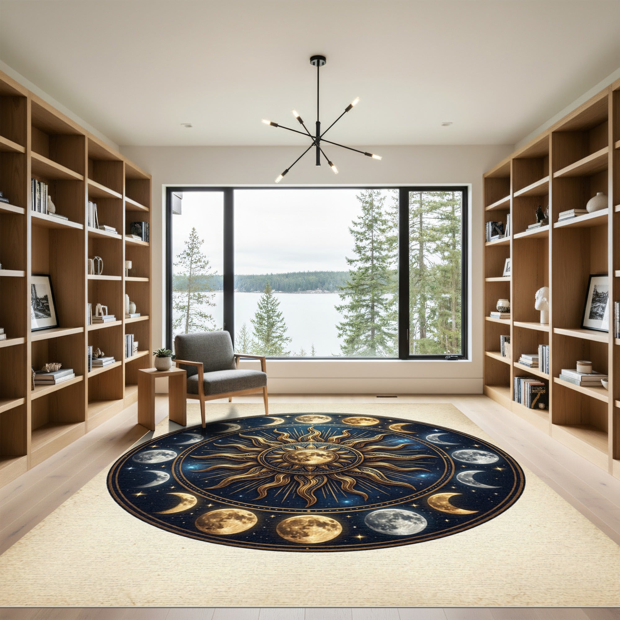 Celestial Gold Sun and Moon Mandala Rug