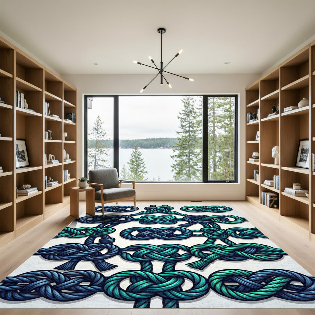 Teal and Indigo Interlocking Nautical Knot Rug