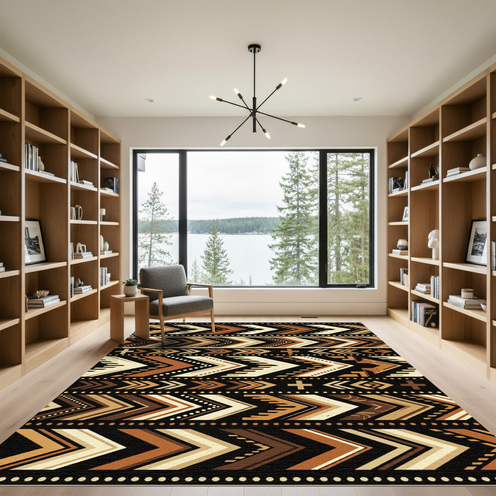 Earthy Geometric Chevron Boho Stripe Rug