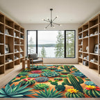 Vibrant Desert Succulent and Cacti Arrangement Rug