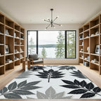 Minimalist Monochrome Botanical Leaf Arrangement Rug