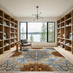 Golden Floral Medallion with Frosty Botanical Accents Rug