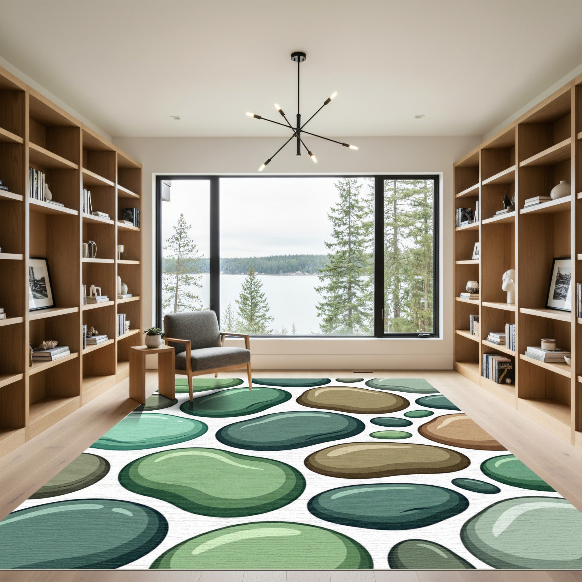 Earthy Green Smooth Pebbles Tumbled Arrangement Rug