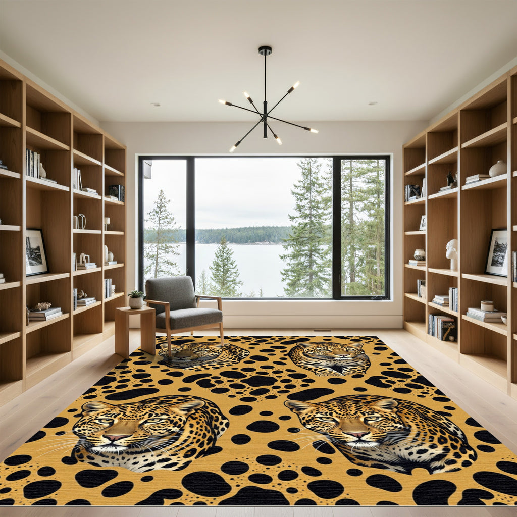 Elegant Golden Leopard Spot Animal Art Rug