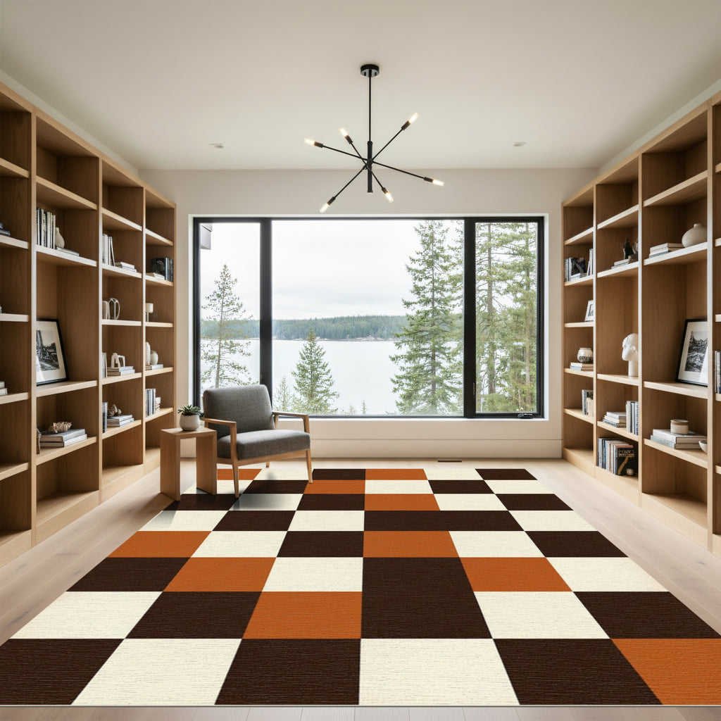 Modern Terracotta and Chocolate Checkered Tiles Rug