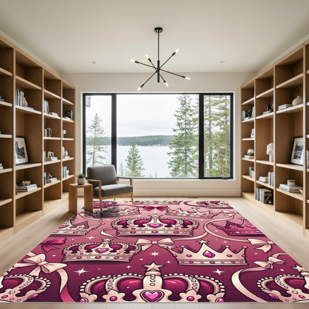 Pink Royal Crowns with Ribbon and Bows Rug