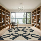 Elegant Charcoal Ribbon Bow Neutral Wallpaper Rug