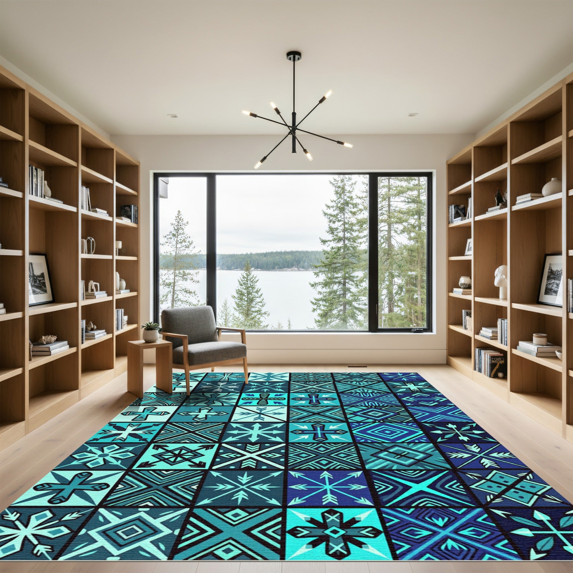 Geometric Teal Azure Mosaic Tile Rug