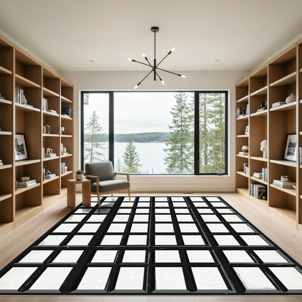 Minimalist Black and White Grid Window Rug