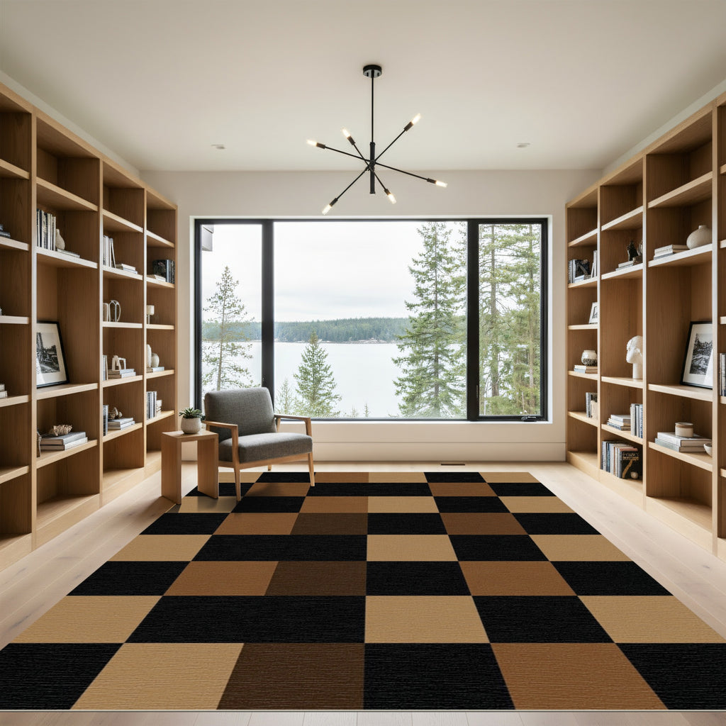 Minimalist Earthy Brown Black Checkerboard Rug