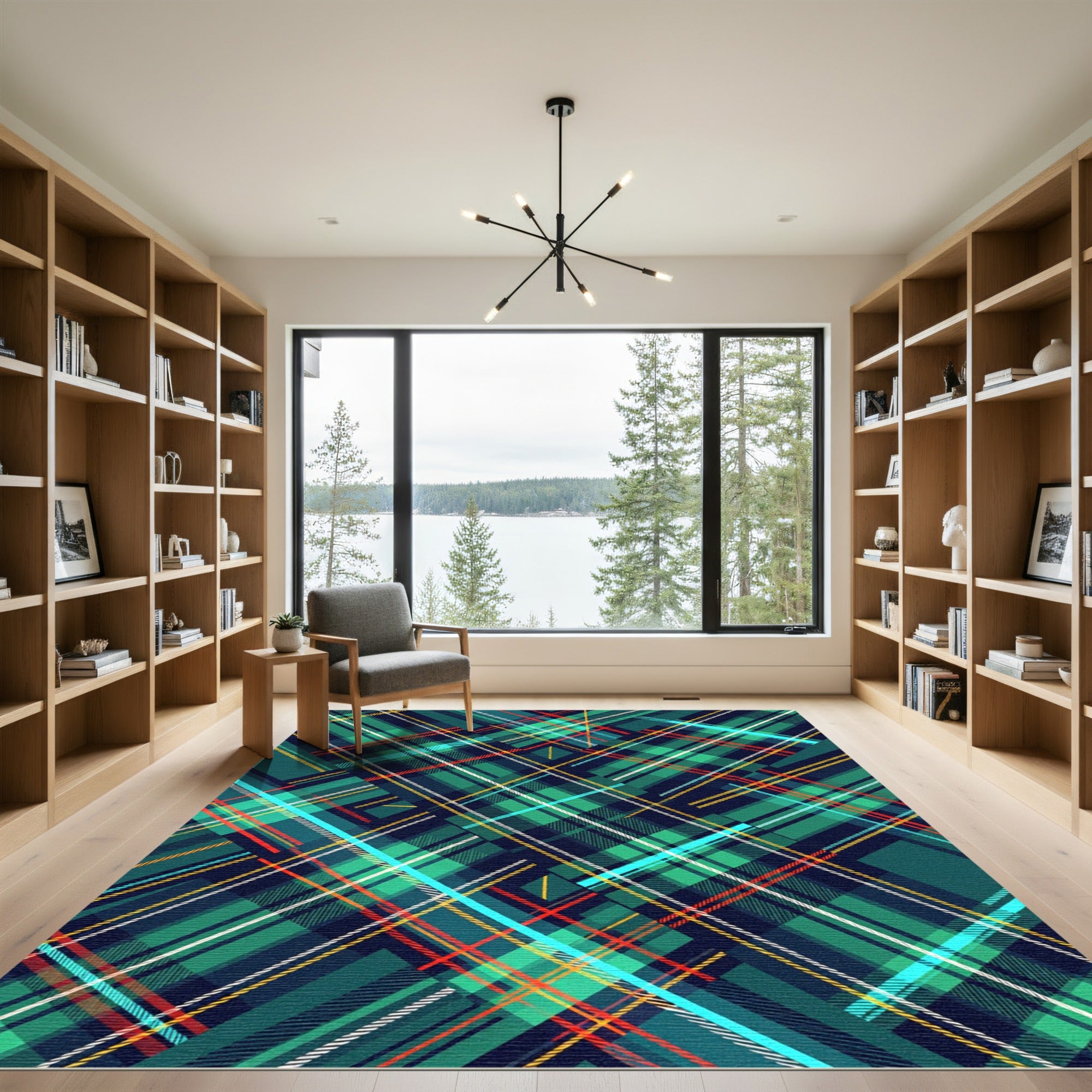 Vibrant Emerald Teal Plaid Tartan Rug