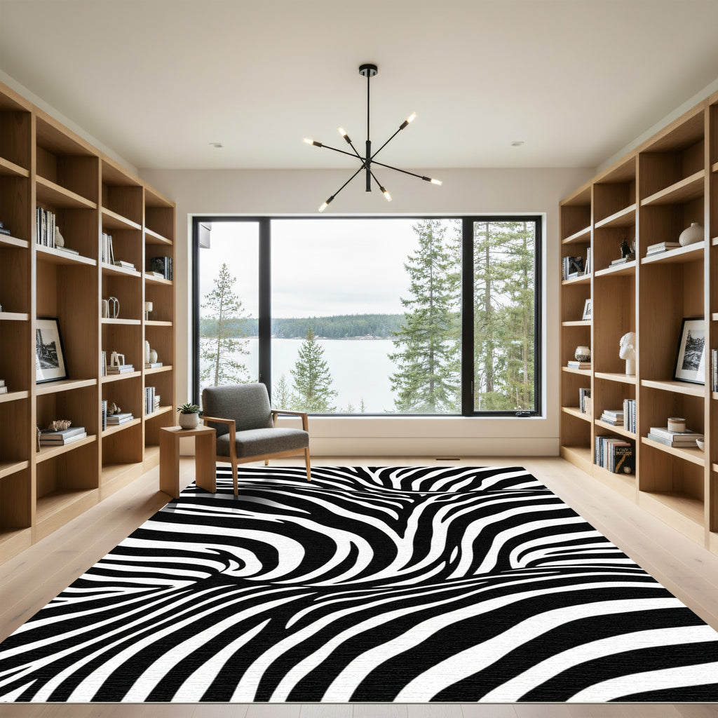 Bold Monochrome Zebra Wave Rug