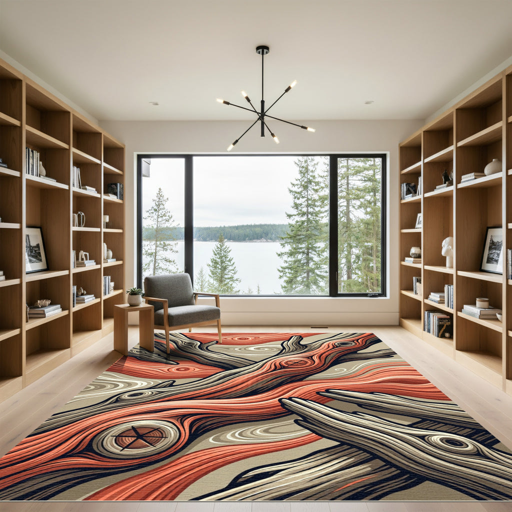 Abstract Burnt Orange Driftwood Streamlined Texture Rug