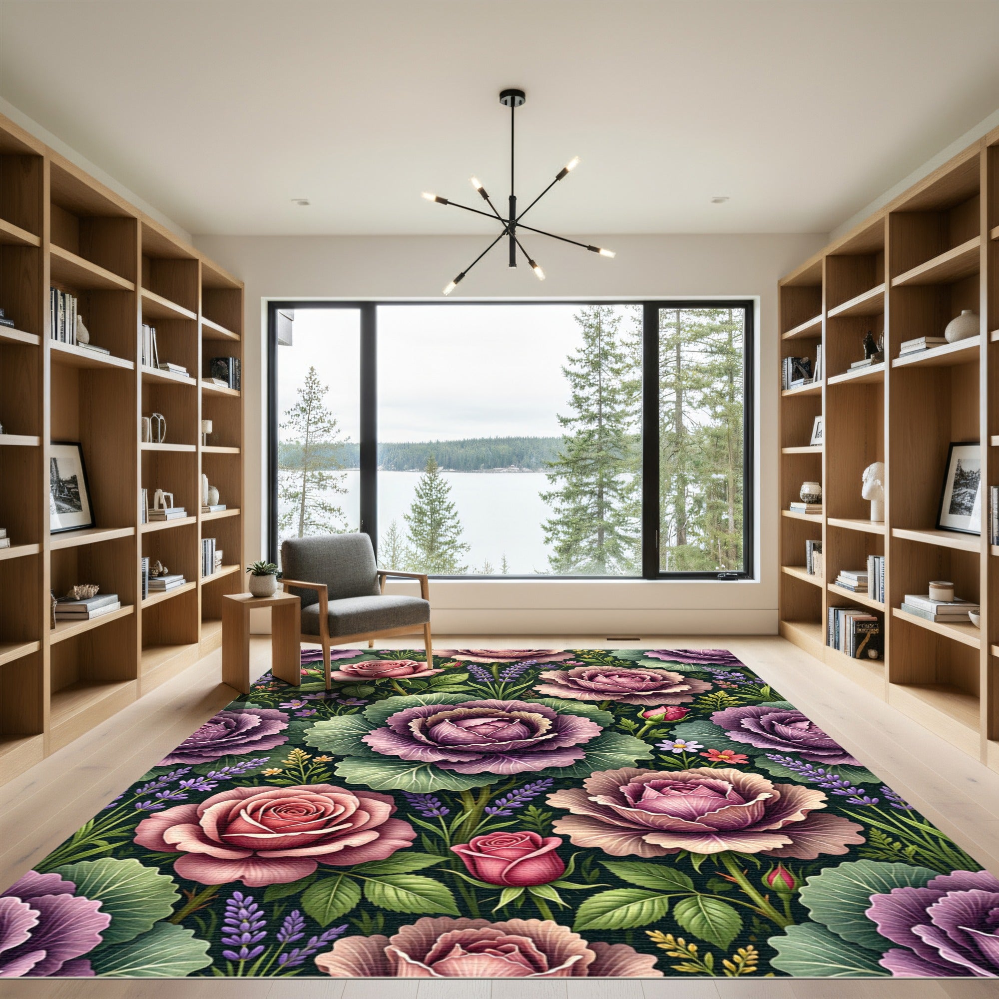 Romantic Pink Cabbage Rose Floral Garden Rug