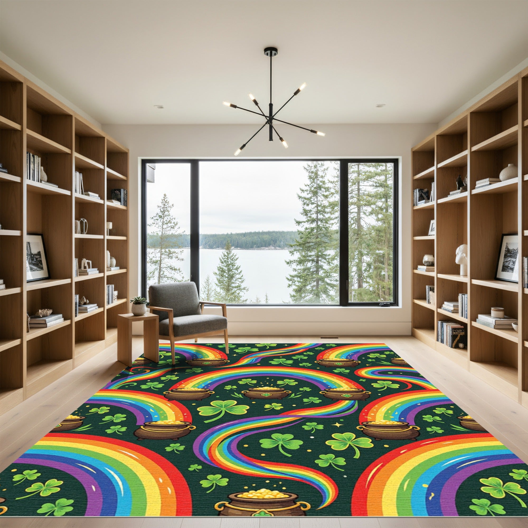 Whimsical St. Patrick Rainbow Clover Gold Rug