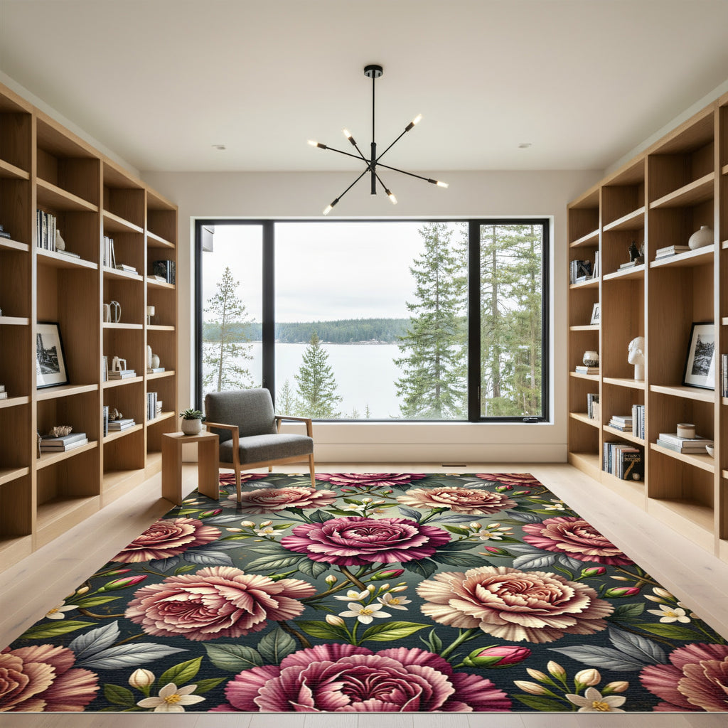 Crimson Pink Floral Garland Rug