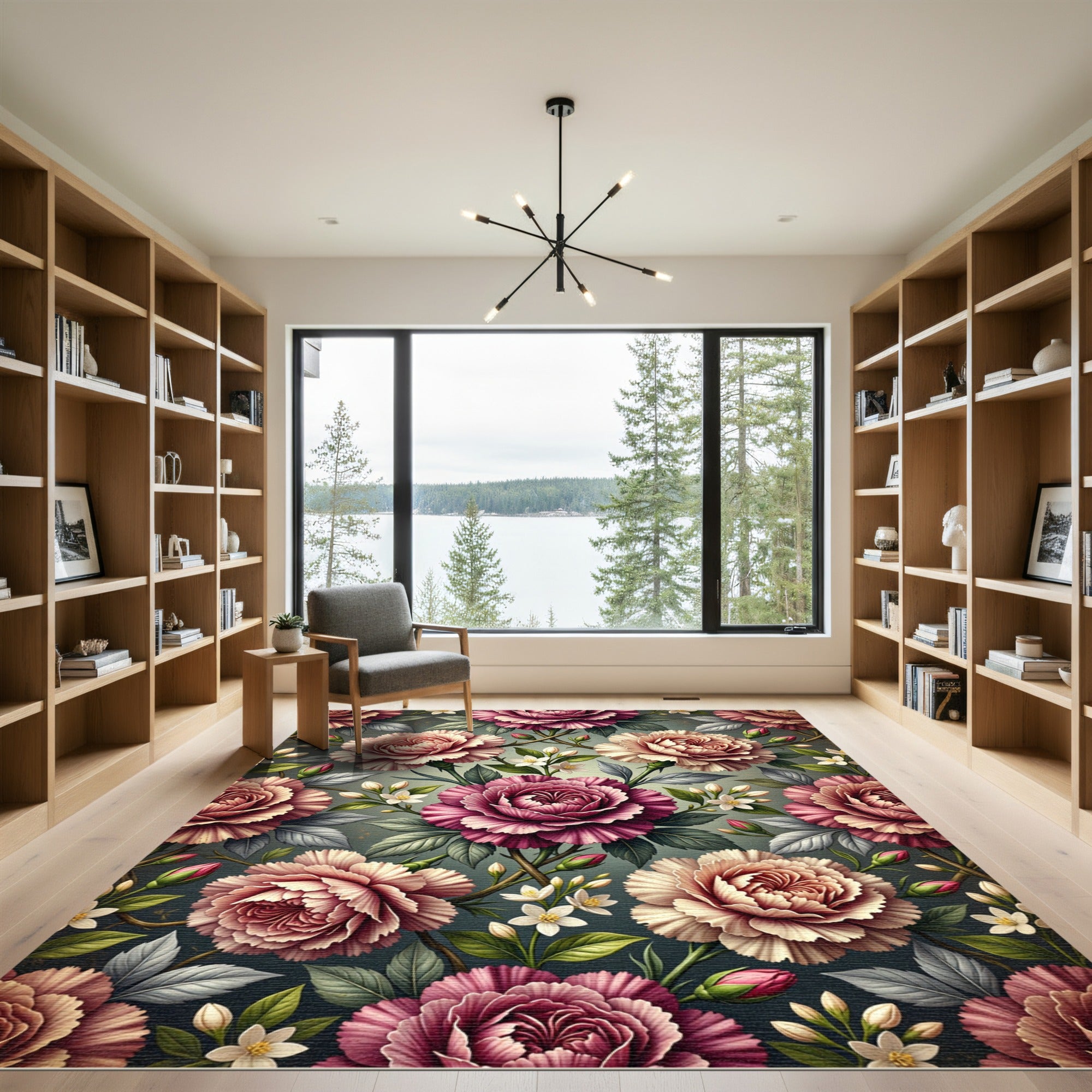 Crimson Pink Floral Garland Rug