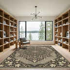 Ornate Golden Leaf Medallion Rug