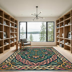 Ornate Teal Pink Floral Woven Medallion Rug