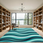 Abstract Teal Wave Flow Rug