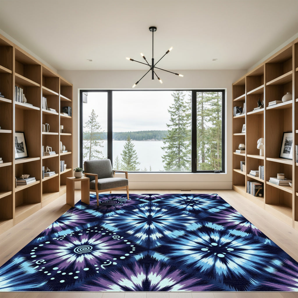 Indigo Blue Tie Dye Burst Rug