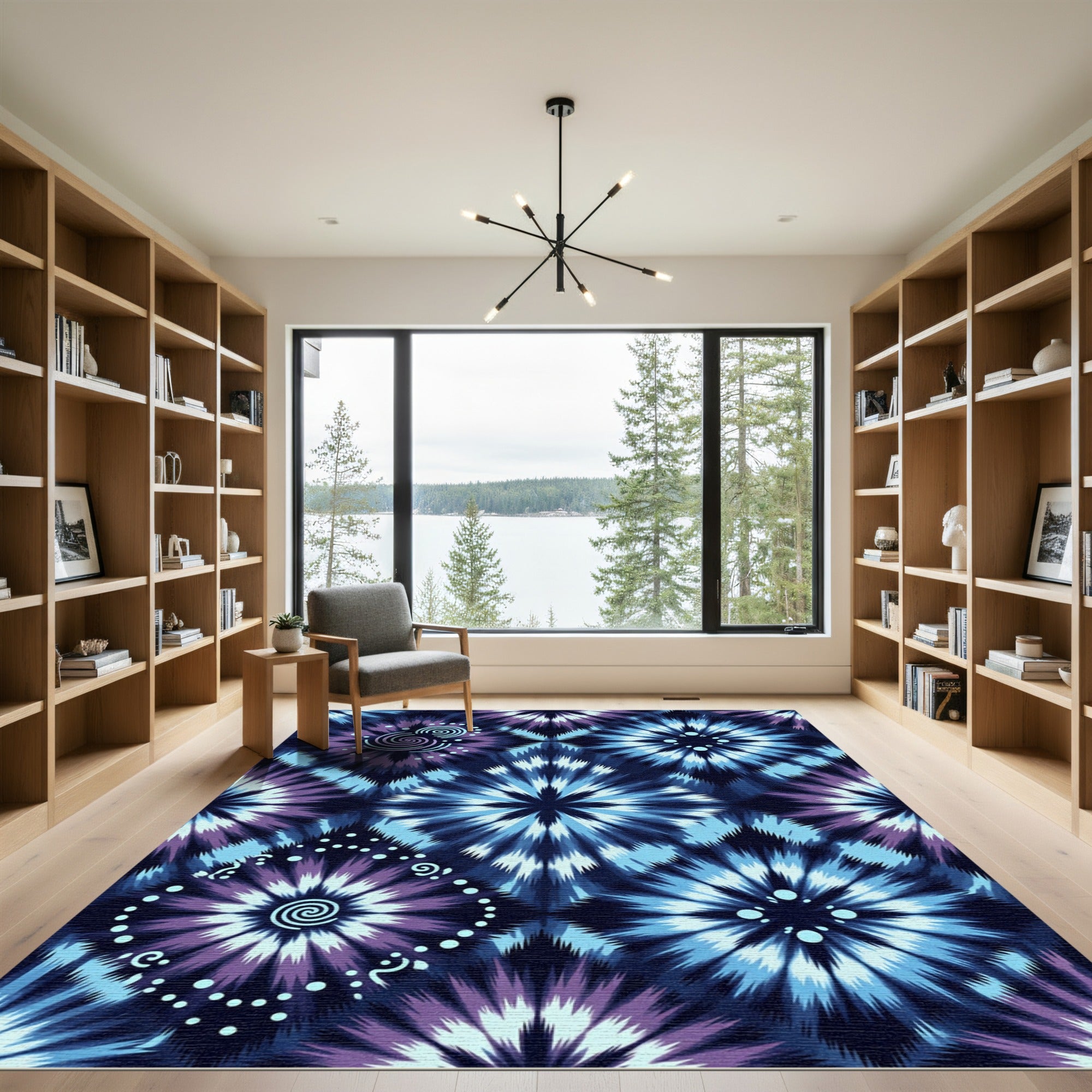 Indigo Blue Tie Dye Burst Rug