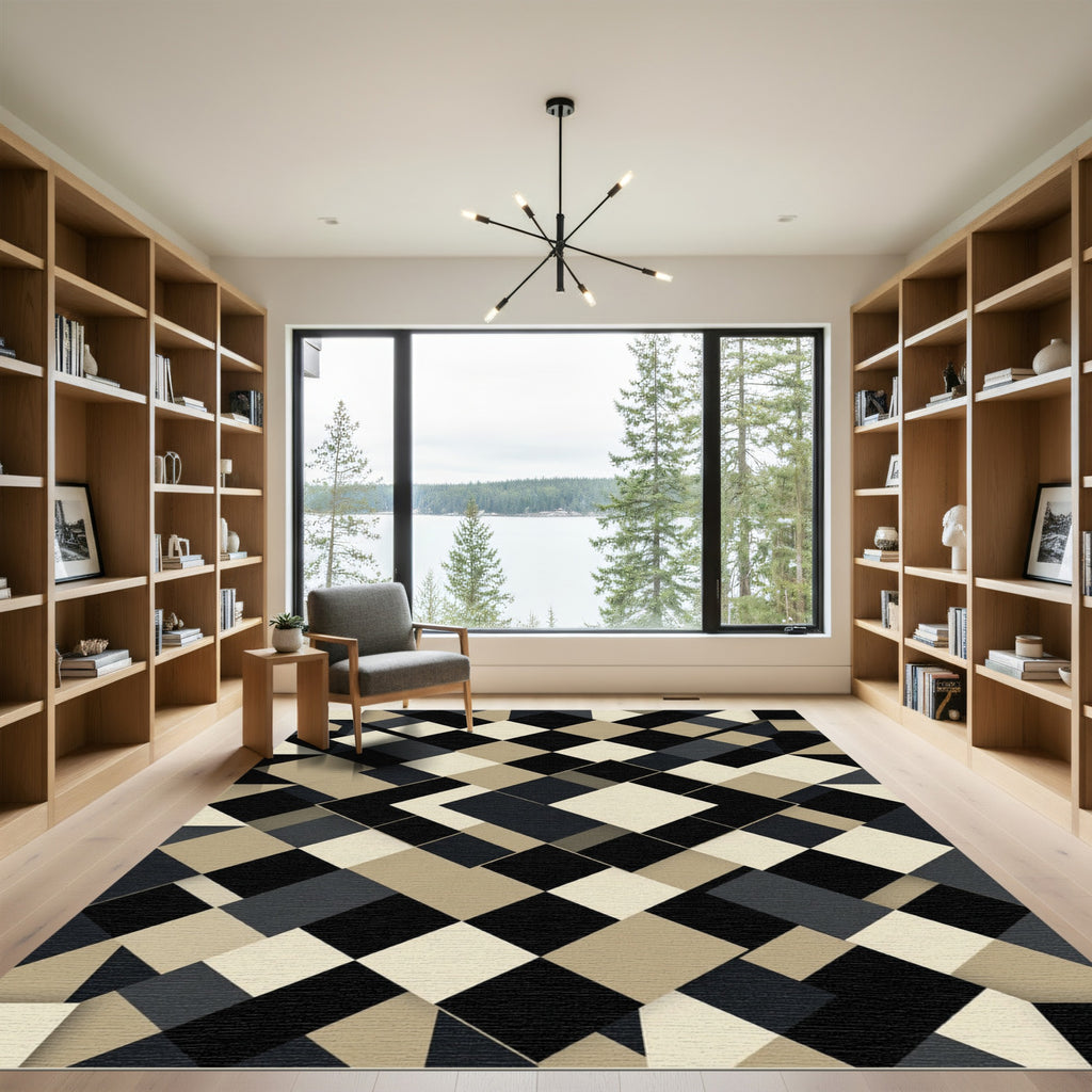Monochromatic Block Diamond Composition Rug