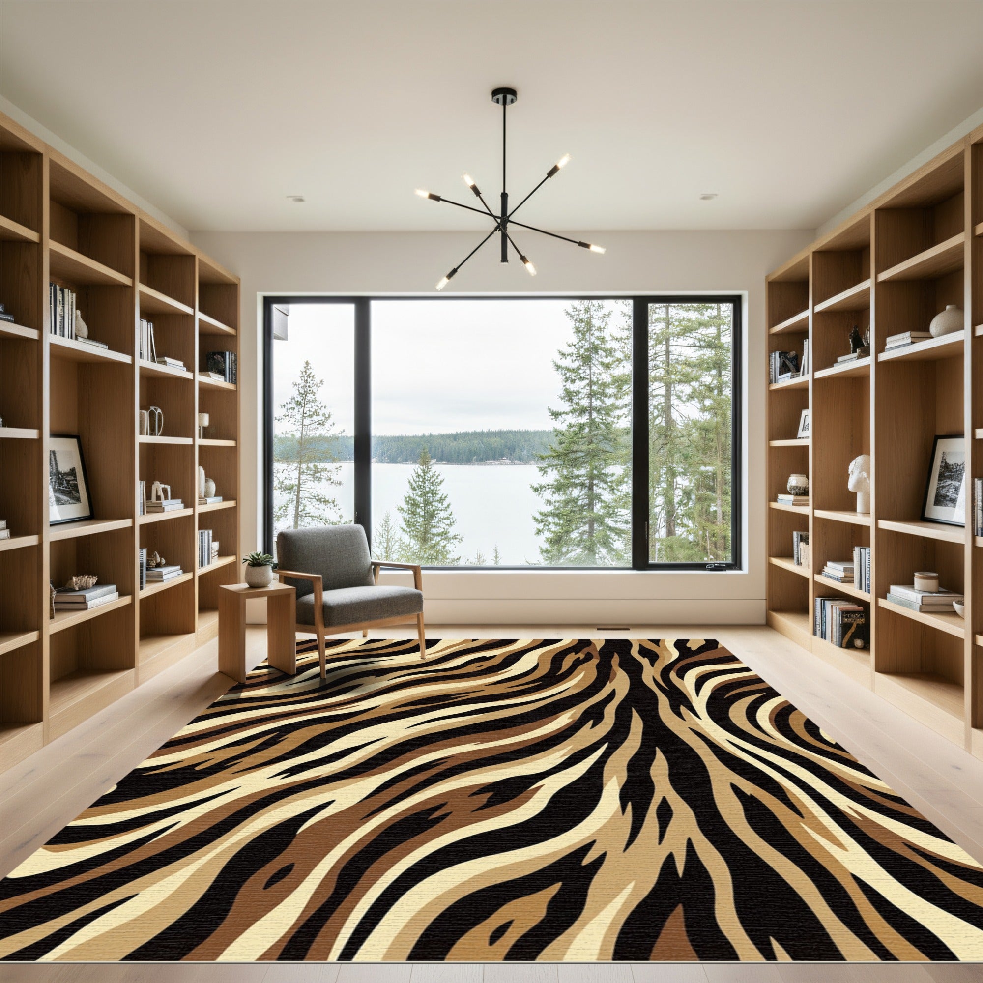 Earthy Brown Abstract Zebra Stripe Rug